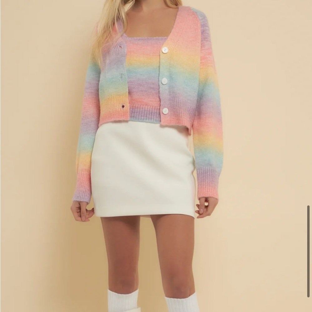 Rainbow Pastel Cardigan and Top Set
